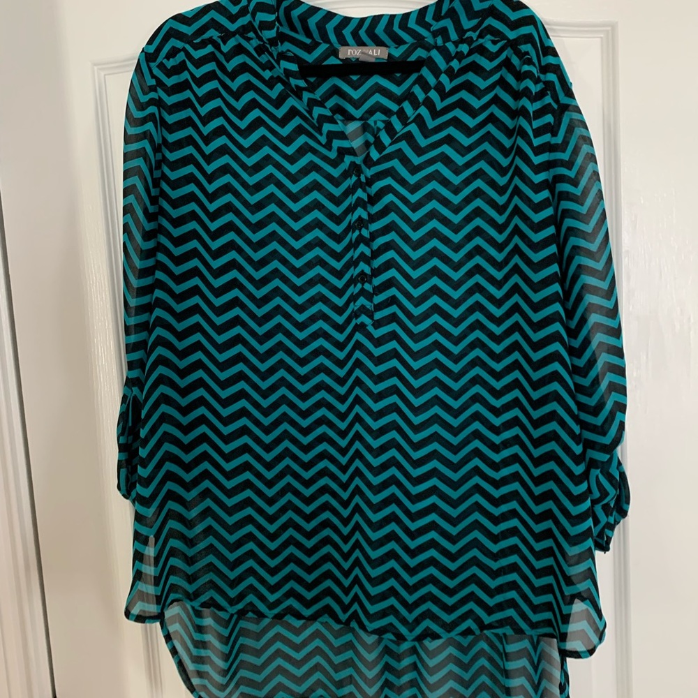 Teal and black chevron blouse